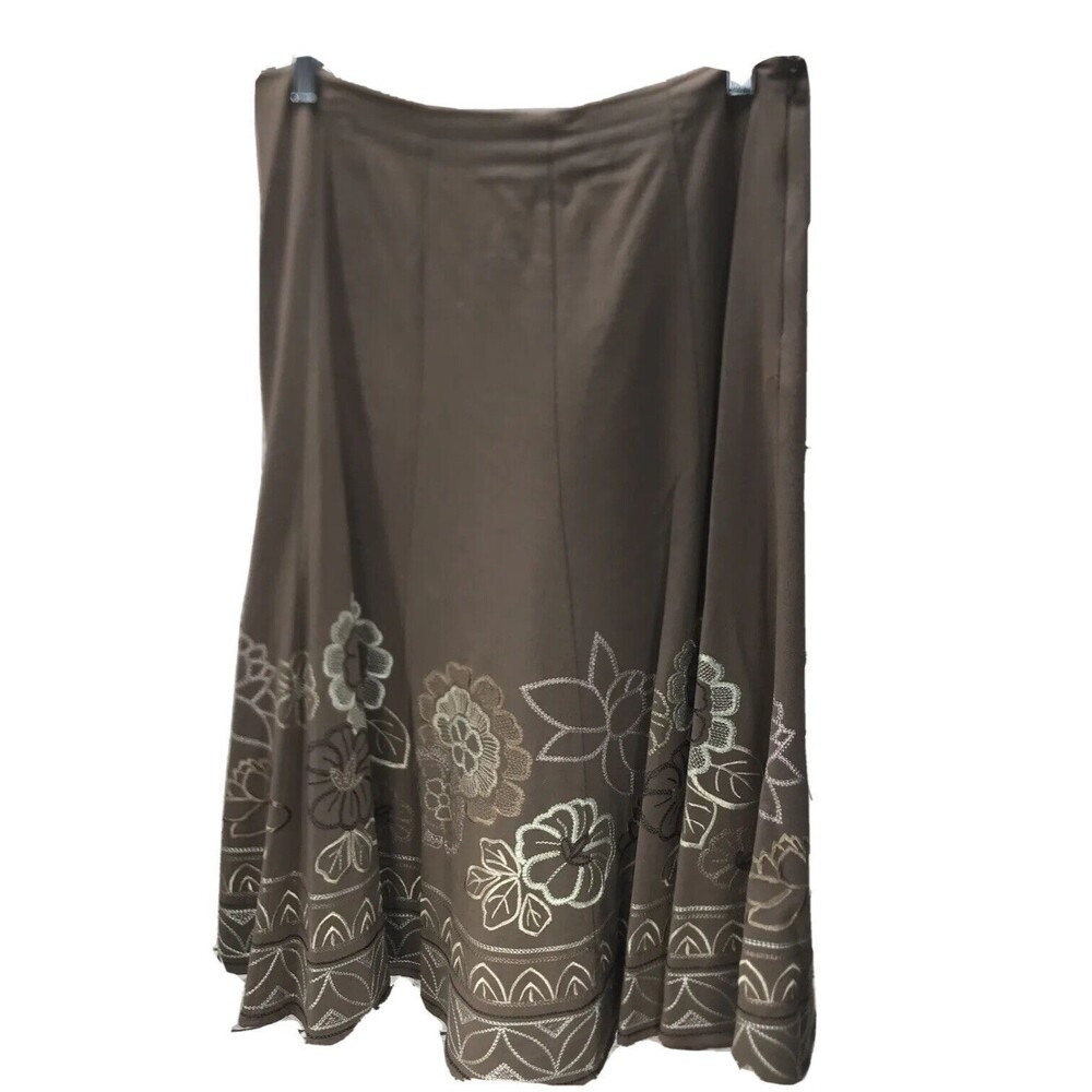Sunny Leigh Skirt Size 8 Embroidered Floral Flare A Line Western Boho Brown